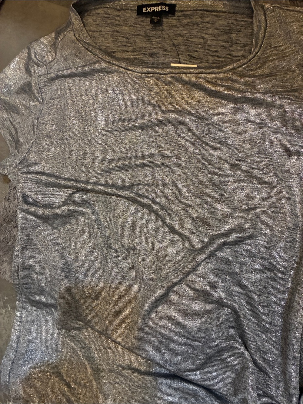 Express Metallic Charcoal Scoop Neck Short Sleeve Tee